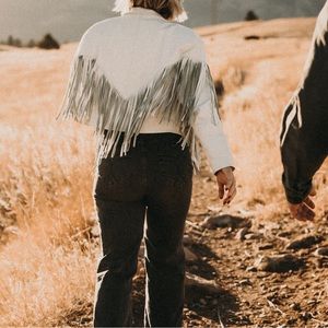 Vintage white fringe leather jacket